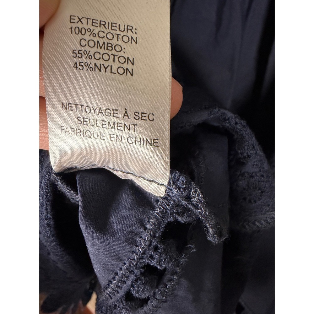 Sea New York Navy Lace Trimmed Cotton Eyelet Boho Blouse Top Size 10 - Picture 6 of 10